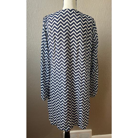 Speechless Shift Dress Large Blue Chevron Tunic Long Sleeve Overlay V Neck - Picture 2 of 14
